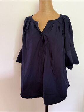 ALC sz 6 Navy Button-Front puff sleeve Blouse cotton great condition